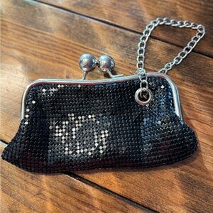 Expressions NYC Shiny Black Clutch/wrist or crossbody. Black with silver